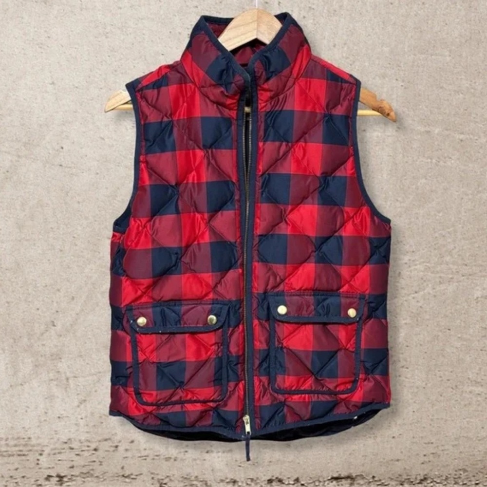 J. Crew Red and Navy Plaid Vest